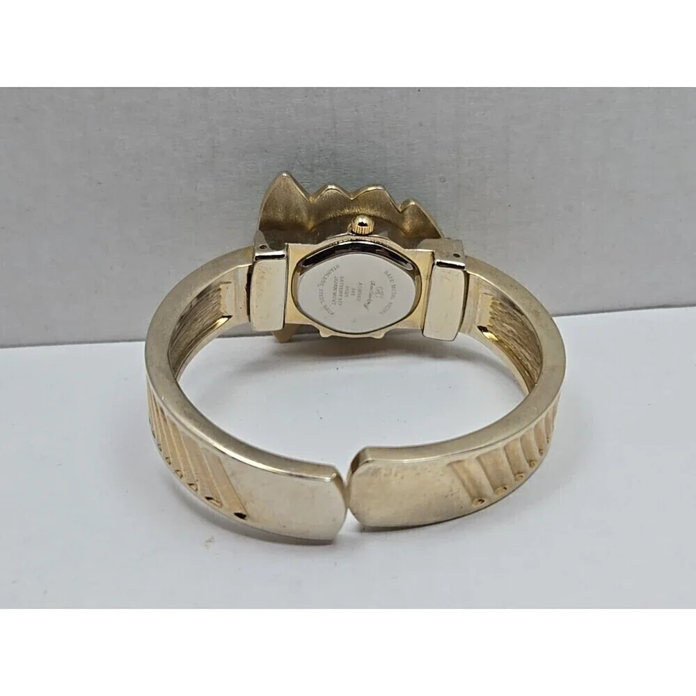 Arm Candy Christmas Tree Ladies Cuff Watch Quartz Gold Tone New Battery Xmas Fun
